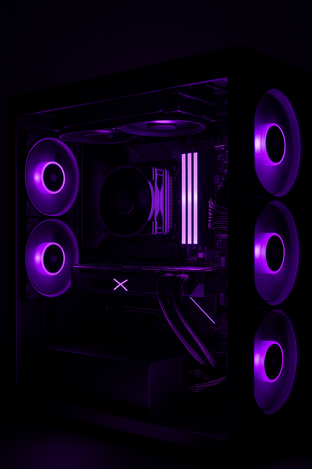 Custom PC with purple lighting
